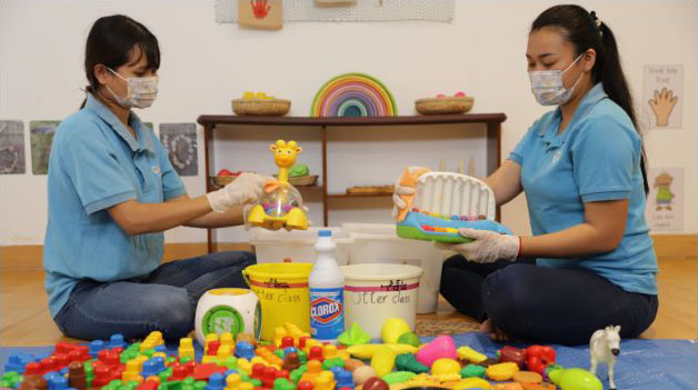 Daily cleaning of toys in classrooms